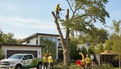 Landscaping and tree removal experts working in Oklahoma City, OK yard renovation project