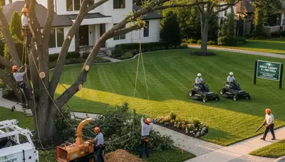 Professional lawn and tree service crew in Oklahoma City OK maintaining healthy residential landscape