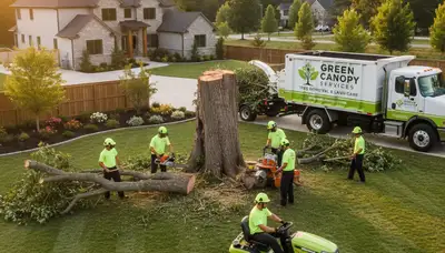 Professional lawn and tree service crew in Oklahoma City, OK maintaining healthy residential landscape