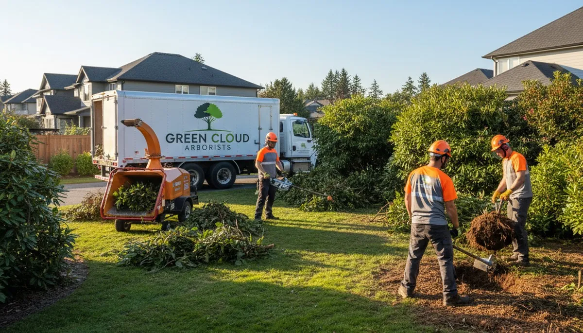 Professional shrub removal service in Oklahoma City, OK clearing overgrown bushes for yard improvement