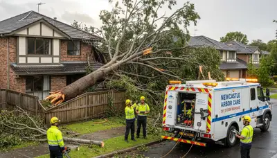 Emergency tree removal after storm damage in Newcastle, Oklahoma by professional tree service crew