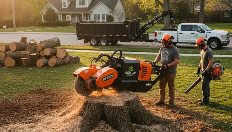 Professional stump removal service in Oklahoma City, OK using safe tree grinding equipment