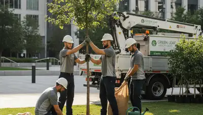 Arborists planting new trees in Oklahoma City, OK for residential landscaping and soil preparation