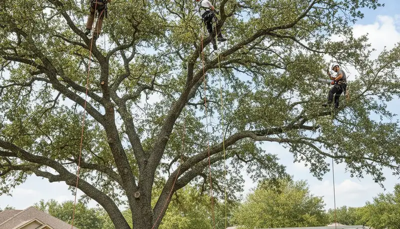 Arborist pruning oak tree branches in Oklahoma City, OK for healthy growth and professional tree care