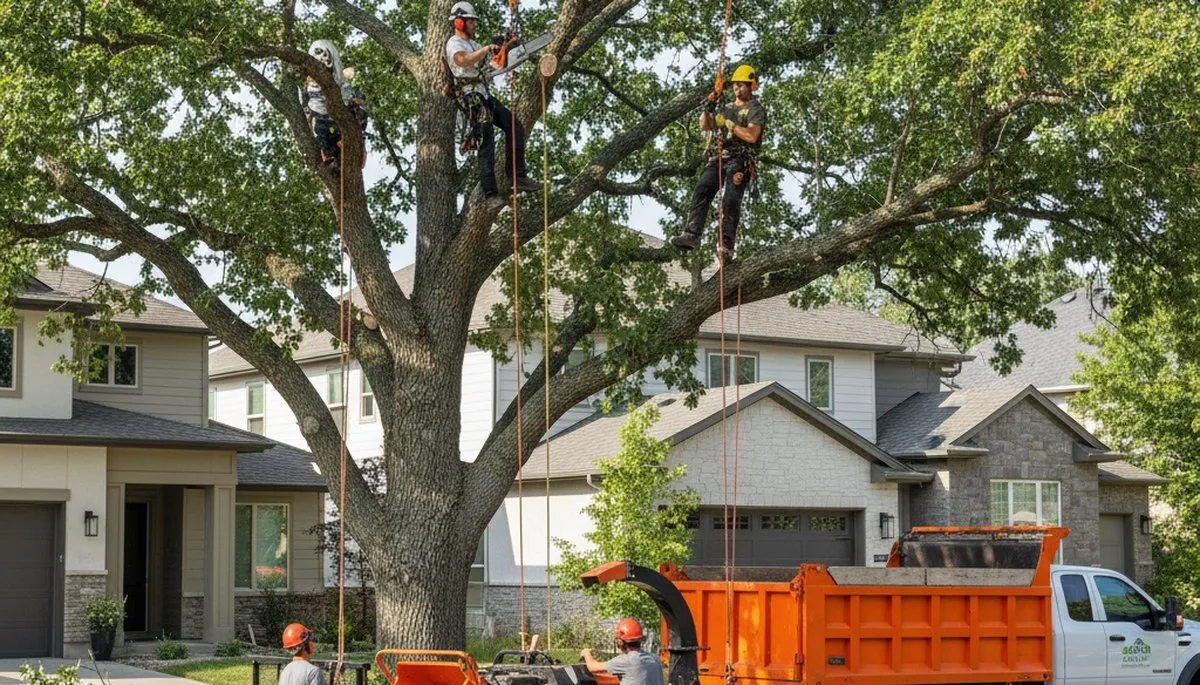 Arborist pruning oak tree branches in Oklahoma City, OK for healthy growth and professional tree care