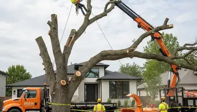 Professional tree removal service in Oklahoma City, OK safely cutting and clearing large damaged tree