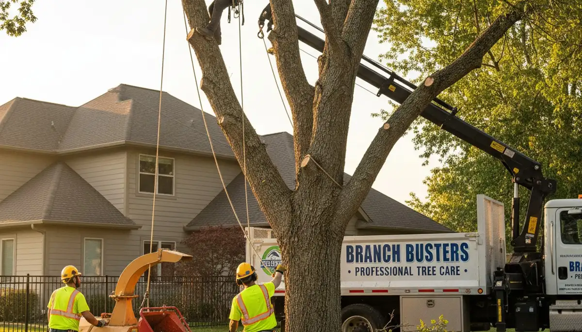 Professional tree removal service in Oklahoma City, OK safely cutting and clearing large damaged tree