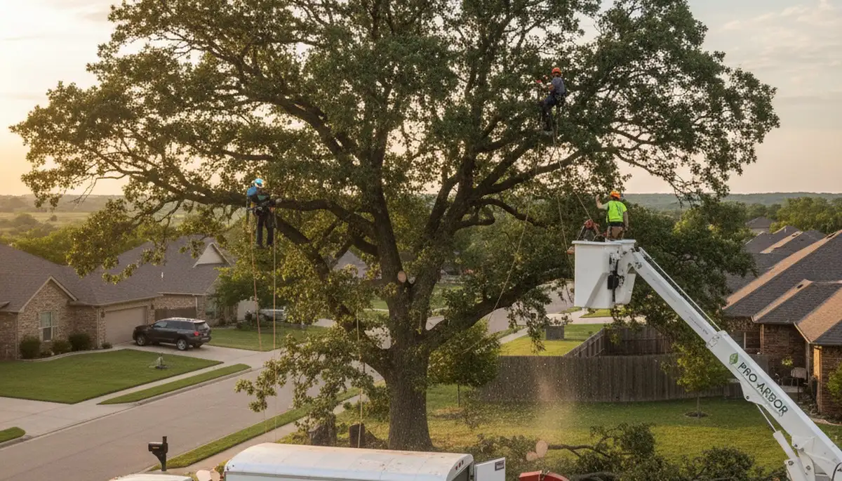 Professional tree removal service in Oklahoma City OK clearing large oak safely