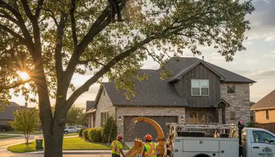 Professional tree removal service in Oklahoma City OK safely clearing large oak tree