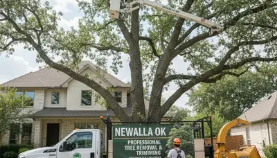 Professional tree removal service in Oklahoma City OK safely cutting large oak tree