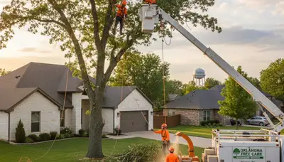 Professional tree removal service in Oklahoma City OK safely clearing large oak tree