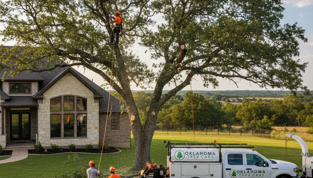 Professional tree removal service in Oklahoma City OK safely cutting and clearing large trees